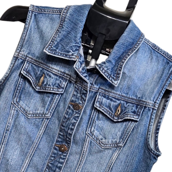 MUDD Denim‎ Jacket Vest Women Large  Collar Buttons Pockets - Picture 1 of 6